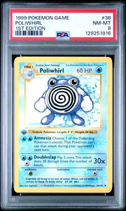 PSA 8 NM/MT 1999 POKEMON GAME 38 POLIWHIRL 1ST EDITION ENGLISH - Image 1