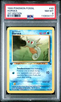 1999 POKEMON FOSSIL 1ST ED #49 HORSEA PSA 8 - Image 1