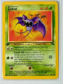 Pokemon zubat 57/62 1st Edition Fossil Set NON HOLO TCG WOTC * NEVER PLAYED NM - Image 1