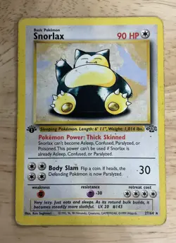 1999 Pokemon - 1st Edition Snorlax - Non-Holo Rare - Jungle 27/64 MP - Image 1