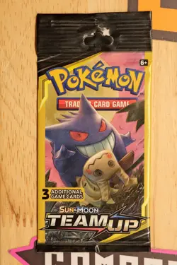Pokemon Team Up Booster Pack (3 Card Mini Pack) - Sealed - Gengar Mimikyu Art - Image 1