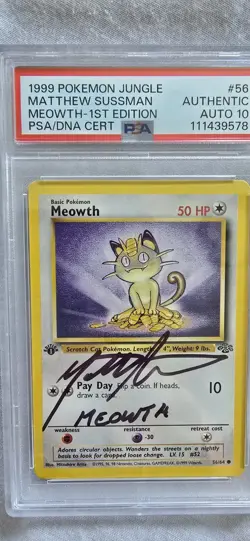 SIGNED Meowth 1st Edition - Matthew Sussman 1999 Pokemon Jungle 1999 PSA AUTO 10 - Image 2