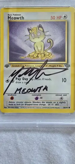 SIGNED Meowth 1st Edition - Matthew Sussman 1999 Pokemon Jungle 1999 PSA AUTO 10 - Image 4