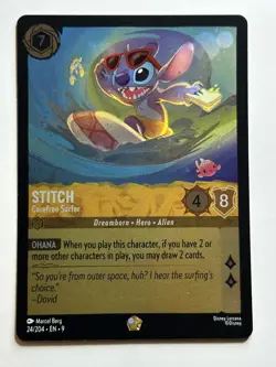 Stitch - Carefree Surfer Cold Foil Fabled 24/204 NM Lorcana Card - Image 1
