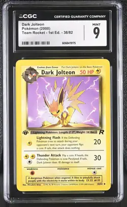 CGC 9 Dark Jolteon 2000 Team Rocket 1st Edition 38/82 MINT Pokemon Card - Image 1