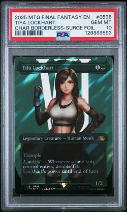 2025 MTG FINAL FANTASY CHARACTER BORDERLESS-SURGE FOIL TIFA LOCKHART PSA 10 - Image 1