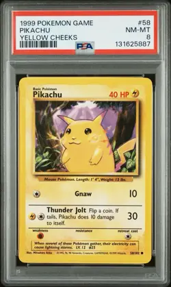 Pokemon Pikachu Base Set Unlimited Yellow Cheeks #58 PSA 8 - Image 1