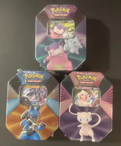 Pokemon- 3 Tin Set V Forces Mew V, Galarian Slowbro V, Lucario V- 2021 Sealed - Image 1