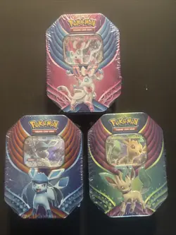 3 Tin Set Sylveon, Glaceon, Leafeon GX Fall Celebration Sealed Pokemon TCG 2018 - Image 1