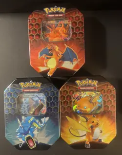 Pokemon Hidden Fates Tins Charizard Gyarados Raichu GX Boxes - Set of 3 - Image 1