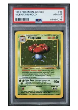 1999 Pokemon Jungle Vileplume Holo #15 PSA 8, Free Shipping - Image 1