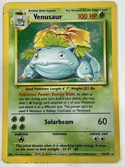 Pokemon TCG Venusaur 15/102 Base Set Unlimited Holo Rare MP No Crease - Image 1
