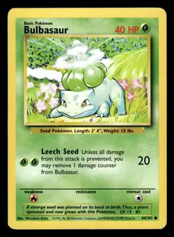 Bulbasaur 44/102 Common Starter Base Set Pokemon Card - 3 - Image 1