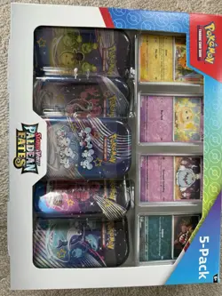 Pokemon Scarlet & Violet Paldean Fates 5 Mini Tins w/ 4 Promos Costco Bundle NEW - Image 1