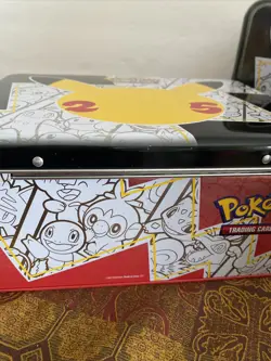 2 EMPTY Pokemon Trading Card Collectible Tin Lunch Box w/ Handle Pikachu 25th A - Image 3