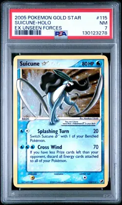 2005 POKEMON EX UNSEEN FORCES GOLD STAR #115 SUICUNE-HOLO PSA 7 - Image 1