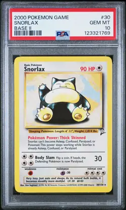 2000 POKEMON GAME BASE II #30 SNORLAX PSA 10 - Image 1