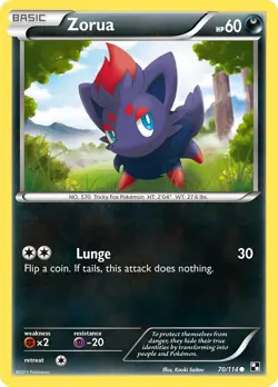 Zorua 70/114 Black & White Pokemon Card LP - Image 1