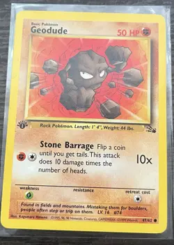 Geodude 1st Edition 47/62 Pokemon TCG Common Fossil Near Mint - Image 1