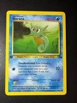 Horsea 1st Edition 49/62 Fossil Common Pokemon Vintage Card WOTC LP 1999 - Image 1