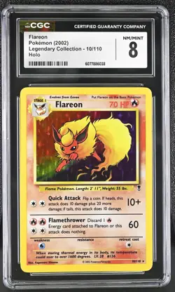 CGC 8 Flareon 2002 Legendary Collection 10/110 Holo Pokemon Card - Image 1