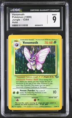 CGC 9 MINT Venomoth 1999 Jungle 13/64 Holo Pokemon Card - Image 1