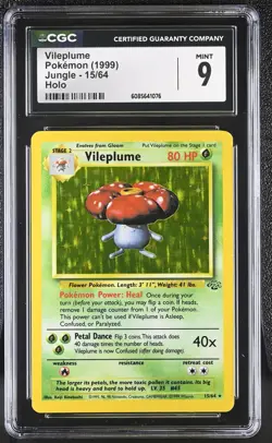 CGC 9 MINT Vileplume 1999 Jungle 15/64 Holo Pokemon Card - Image 1