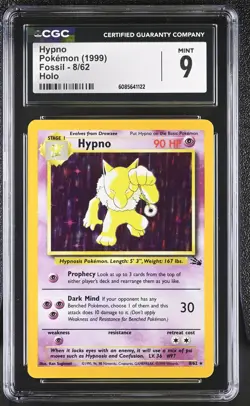 CGC 9 MINT Hypno 1999 Fossil 8/62 Holo Pokemon Card - Image 1