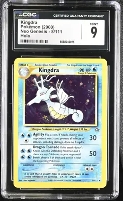 CGC 9 MINT Kingdra 2000 Neo Genesis 8/111 Holo SWIRL Pokemon Card - Image 1