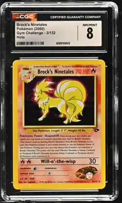 CGC 8 Brock's Ninetales 2000 Gym Challenge 3/132 Holo SWIRL Pokemon Card - Image 1