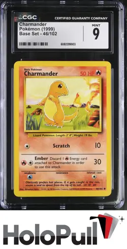 CGC 9 MINT Charmander 1999 Base Set 46/102 Pokemon Card - Image 1