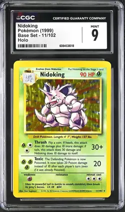 CGC 9 MINT Nidoking 1999 Base 11/102 Holo Pokemon Card psa - Image 1