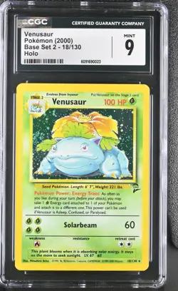 CGC 9 MINT Venusaur SWIRL 2000 Base Set 2 18/130 Holo Pokemon Card PSA - Image 1