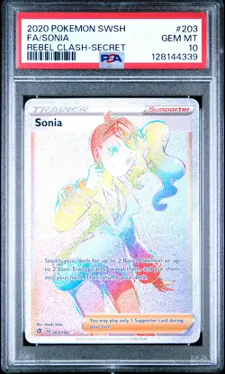 2020 POKEMON SWORD & SHIELD REBEL CLASH SECRET #203 FULL ART/SONIA PSA 10 - Image 1