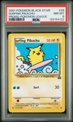 2001 Pokemon TCG Surfing Pikachu Black Star Promo #28 - PSA 8 - Image 1