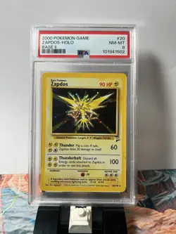 Pokemon TCG 2000 Base 2 Set Zapdos 20/130 Holo Rare PSA 8 NM-MT - Image 1