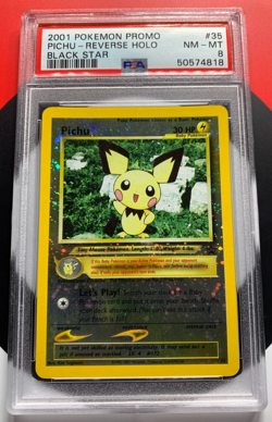 Pokemon Pichu #35 Reverse Holo - 2001 Black Star Promo - PSA 8 NM-MT *1 SWIRL* - Image 1