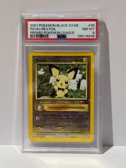 2001 POKEMON BLACK STAR PROMO #35 PICHU REVERSE FOIL PSA 8 POKEMON LEAGUE - Image 1
