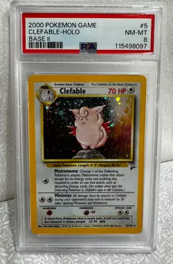 2000 Pokemon BASE 2 CLEFABLE holo 5/130 PSA graded 8 NEAR MINT- MINT - Image 1
