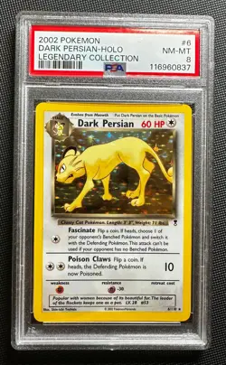 2002 Pokemon LEGENDARY Collection PERSIAN HOLO 6/110 PSA graded 8 NM-MT - Image 1