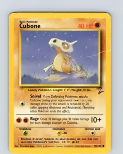 Pokemon TCG Cubone Base Set 2 70/130 Unlimited Regular Uncommon Card WOTC HP - Image 1