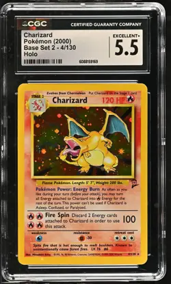CGC 5.5 Charizard 2000 Base Set 2 4/130 Holo Pokemon Card - Image 1