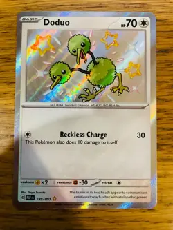 NEAR MINT! Doduo (199/091) Paldean Fates Baby Shiny Rare Pokemon Card! - Image 1