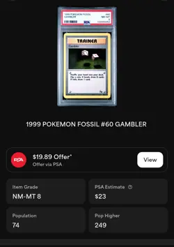 Gambler 60/62 Fossil PSA 8 NM-MT FRESH CERT Pokemon TCG Card Unlimited 1999 WOTC - Image 5