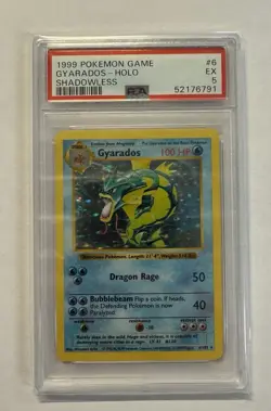 1999 POKEMON BASE SET SHADOWLESS #6 GYARADOS-HOLO PSA 5 - Image 1