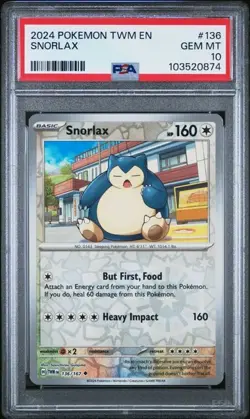 2024 POKEMON TWM EN #136 SNORLAX PSA 10 TWILIGHT MASQUERADE POP 25 - Image 1