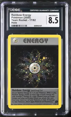 POKEMON CGC 8.5 Rainbow Energy 17/82 2000 Team Rocket Unlimited Holo Rare - Image 1