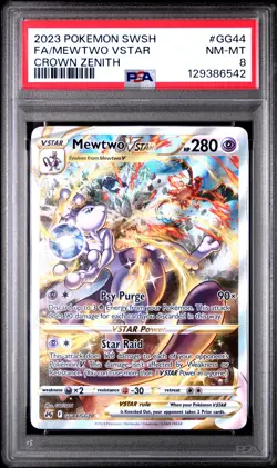 2023 Pokemon Sword & Shield Crown Zenith #GG44 Full Art Mewtwo Vstar PSA 8 NM-MT - Image 1