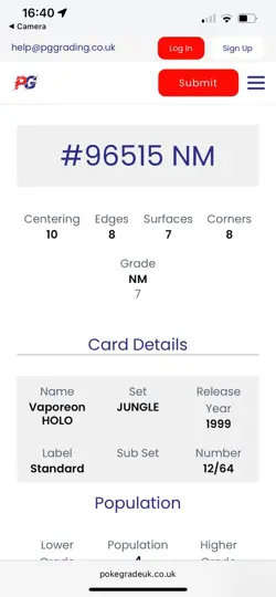 Vaporeon 12/64 Holo Rare Jungle Set 1999 WOTC Vintage Pokemon PG Graded 7 NM - Image 3