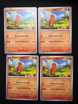 4x Pokemon TCG Charmander 004/165 - Scarlet & Violet 151 MEW Playset Common - Image 1